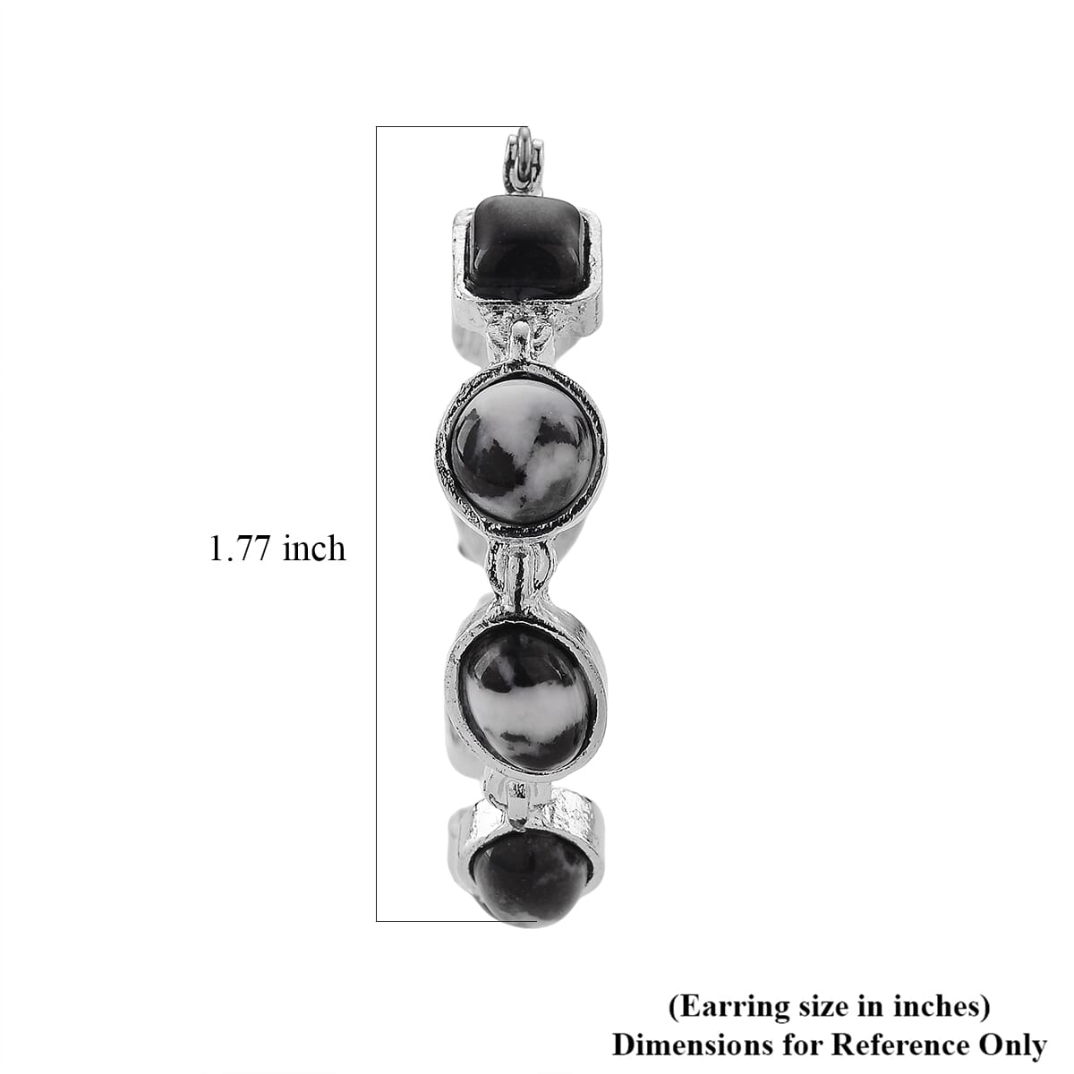 Grey Zebra Jasper 50.00 ctw Hoop Earrings in Silvertone image number 4