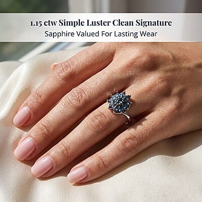 D'Joy Australian Sapphire 1.15 ctw Twilight Blossom Ring in Rhodium Over Sterling Silver (Size 10.0)