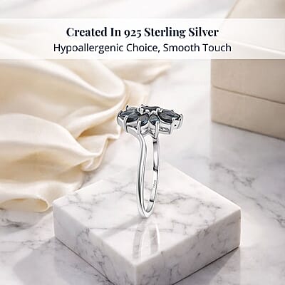 D'Joy Australian Sapphire 1.15 ctw Twilight Blossom Ring in Rhodium Over Sterling Silver (Size 10.0)