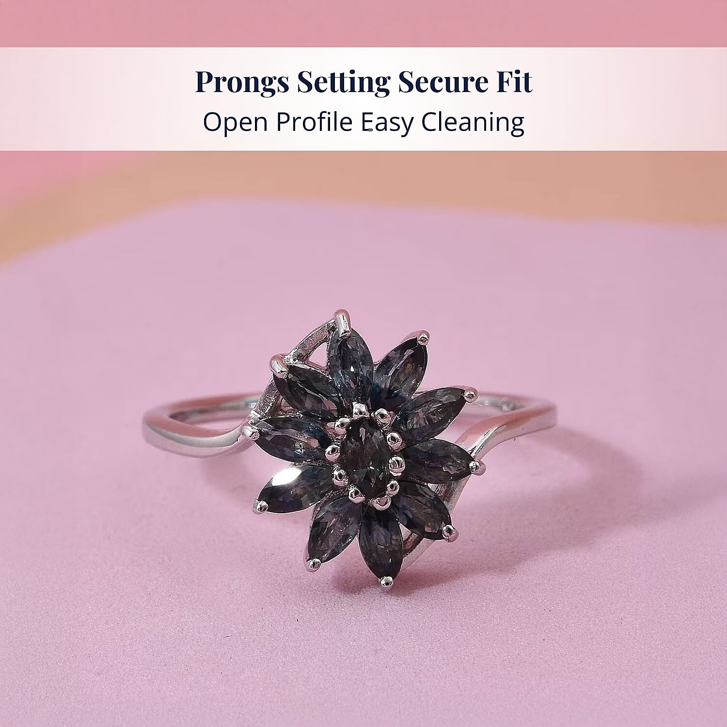 D'Joy Australian Sapphire 1.15 ctw Twilight Blossom Ring in Rhodium Over Sterling Silver (Size 10.0)