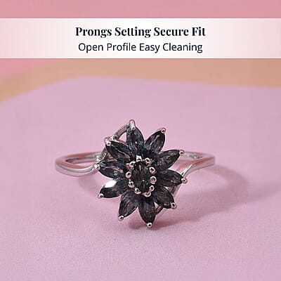 D'Joy Australian Sapphire 1.15 ctw Twilight Blossom Ring in Rhodium Over Sterling Silver (Size 10.0)