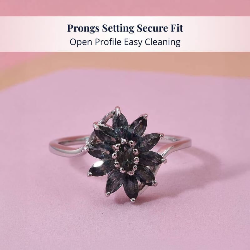 D'Joy Australian Sapphire 1.15 ctw Twilight Blossom Ring in Rhodium Over Sterling Silver (Size 10.0)