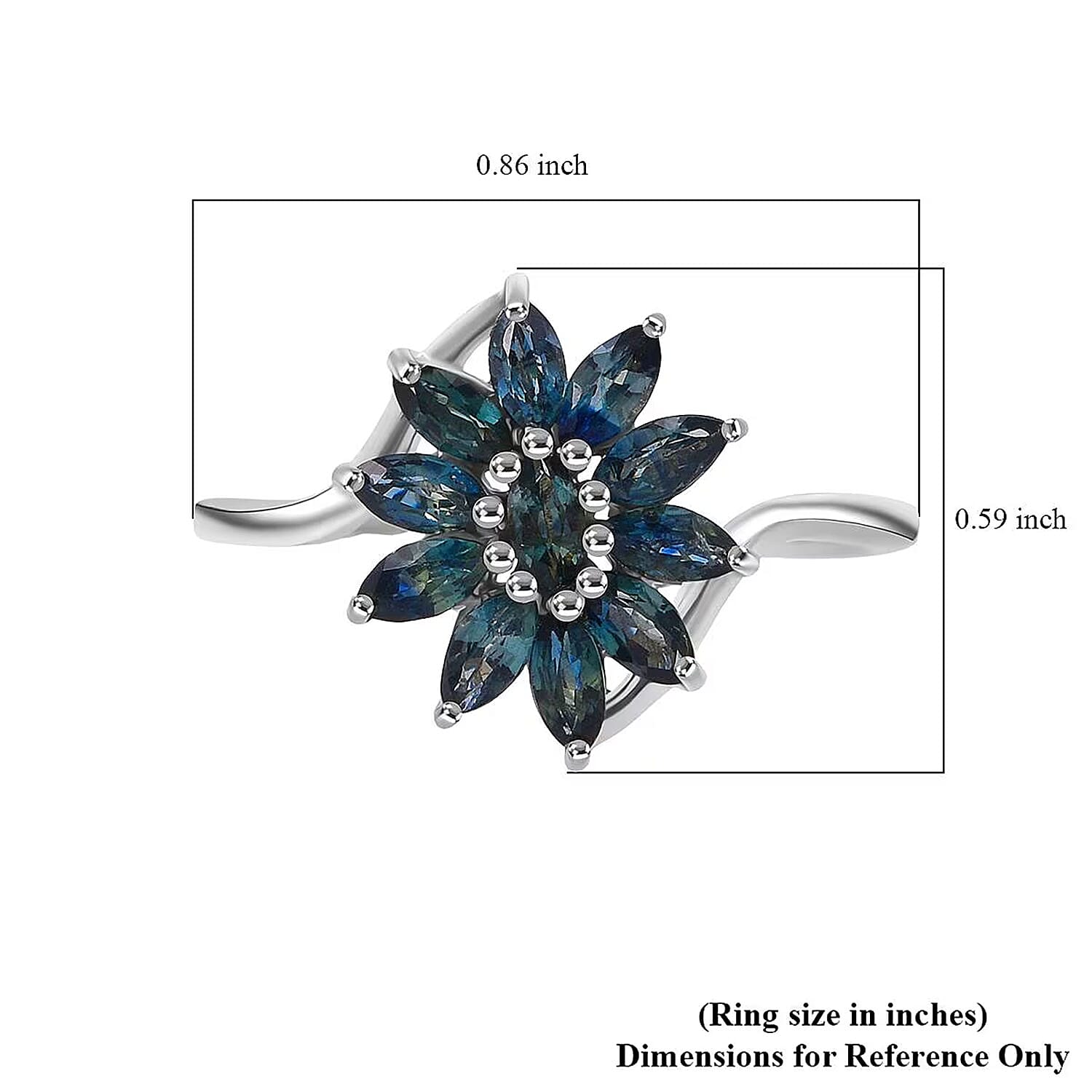 D'Joy Australian Sapphire 1.15 ctw Twilight Blossom Ring in Rhodium Over Sterling Silver (Size 10.0)