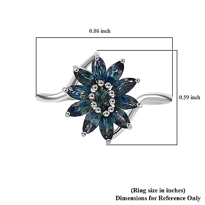 D'Joy Australian Sapphire 1.15 ctw Twilight Blossom Ring in Rhodium Over Sterling Silver (Size 10.0)