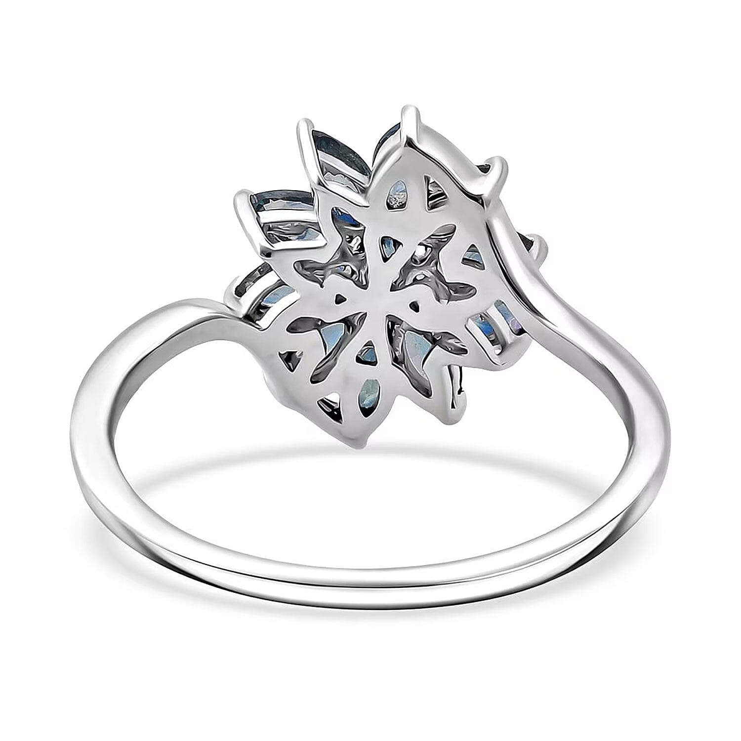D'Joy Australian Sapphire 1.15 ctw Twilight Blossom Ring in Rhodium Over Sterling Silver (Size 10.0)
