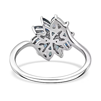 D'Joy Australian Sapphire 1.15 ctw Twilight Blossom Ring in Rhodium Over Sterling Silver (Size 10.0)