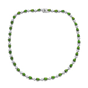 D'Joy Chrome Diopside and Moissanite 30.60 ctw Necklace in Rhodium Over Sterling Silver 18 Inches