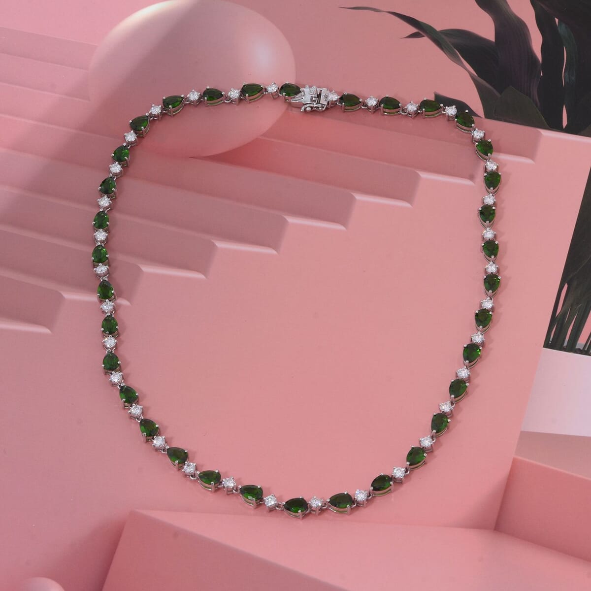 D'Joy Chrome Diopside and Moissanite 30.60 ctw Necklace in Rhodium Over Sterling Silver 18 Inches image number 1