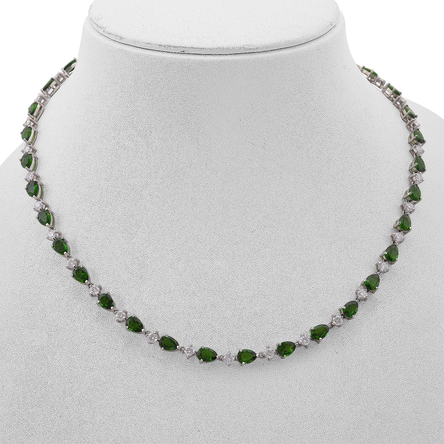 D'Joy Chrome Diopside and Moissanite 30.60 ctw Necklace in Rhodium Over Sterling Silver 18 Inches