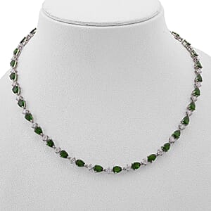 D'Joy Chrome Diopside and Moissanite 30.60 ctw Necklace in Rhodium Over Sterling Silver 18 Inches