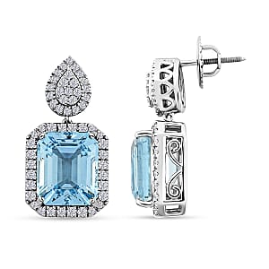 Chairman Vault Collection Certified & Appraised Rhapsody AAAA Santa maria Aquamarine and E-F VS Diamond 15.53 ctw Earrings in 950 Platinum 17.51 Grams