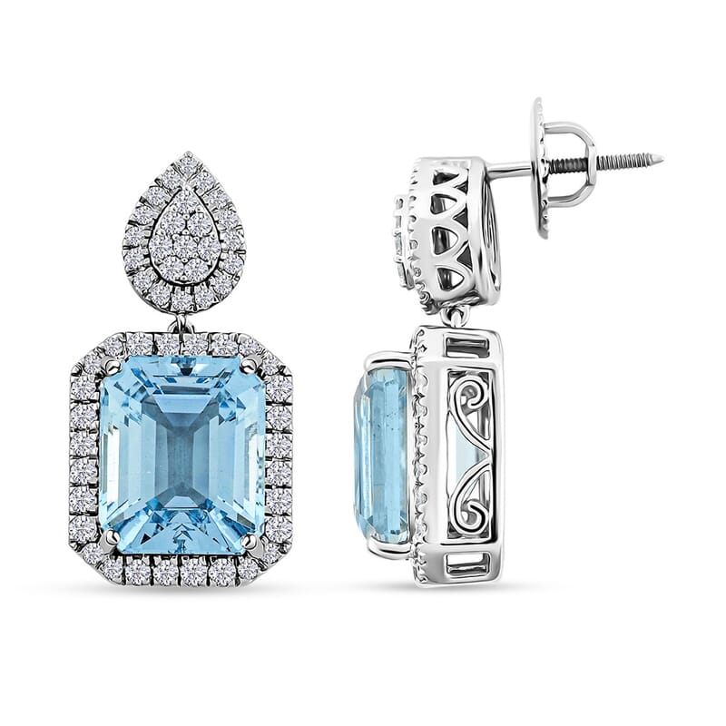 Chairman Vault Collection Certified & Appraised Rhapsody AAAA Santa maria Aquamarine and E-F VS Diamond 15.53 ctw Earrings in 950 Platinum 17.51 Grams