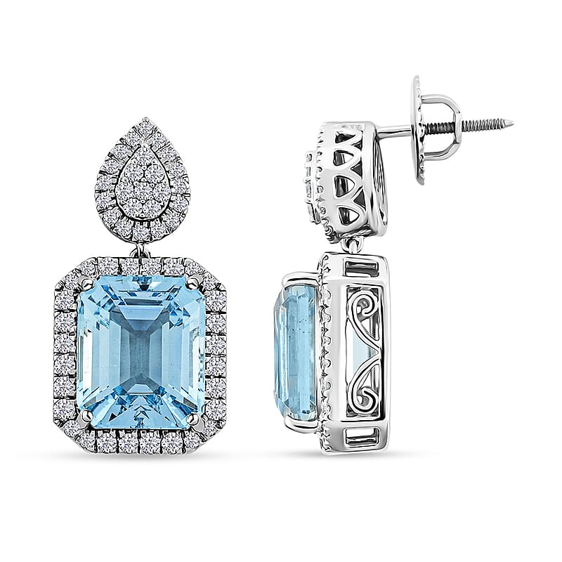 Chairman Vault Collection Certified & Appraised Rhapsody AAAA Santa maria Aquamarine and E-F VS Diamond 15.53 ctw Earrings in 950 Platinum 17.51 Grams