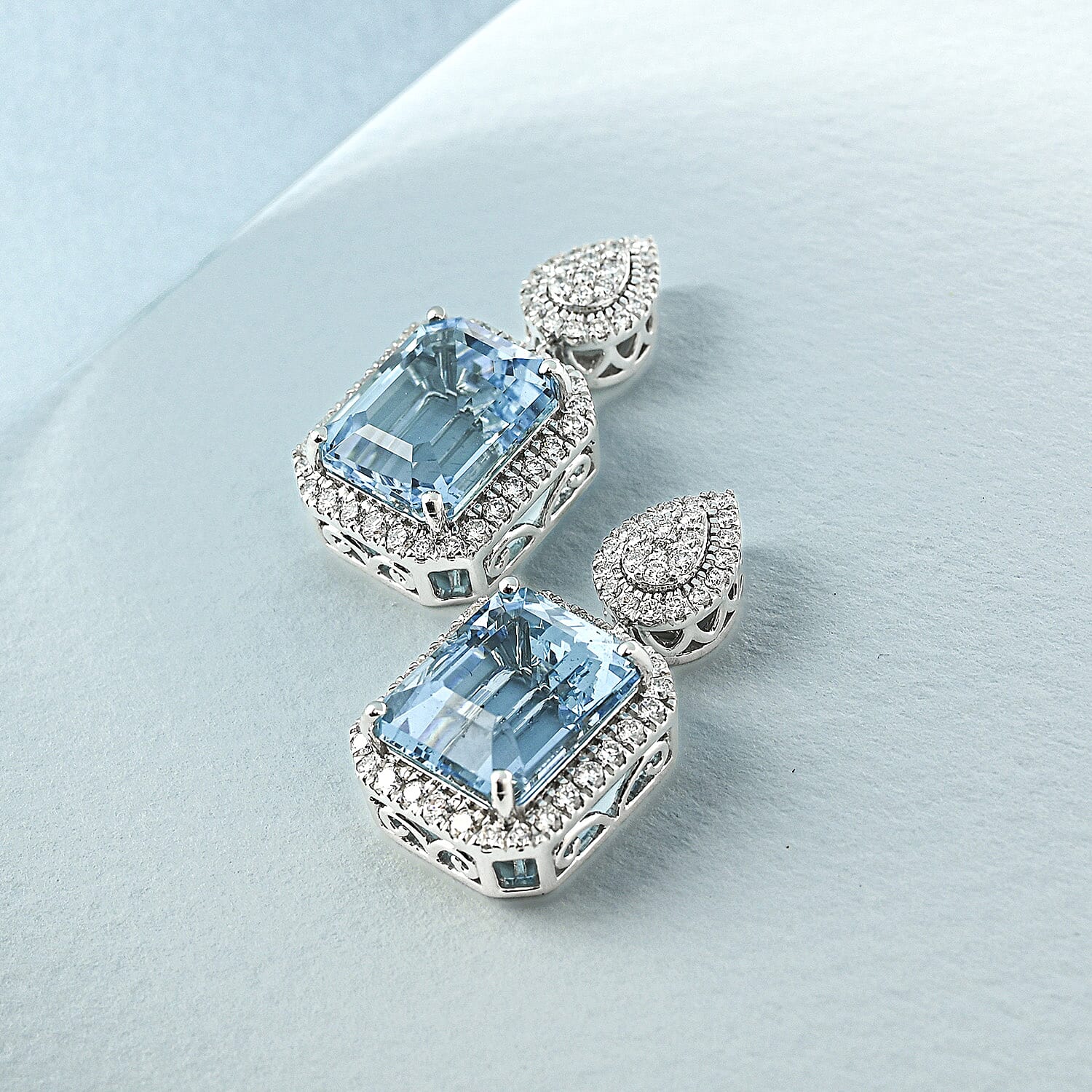 Chairman Vault Collection Certified & Appraised Rhapsody AAAA Santa maria Aquamarine and E-F VS Diamond 15.53 ctw Earrings in 950 Platinum 17.51 Grams