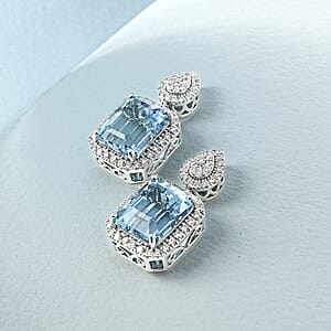 Chairman Vault Collection Certified & Appraised Rhapsody AAAA Santa maria Aquamarine and E-F VS Diamond 15.53 ctw Earrings in 950 Platinum 17.51 Grams