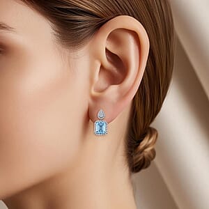 Chairman Vault Collection Certified & Appraised Rhapsody AAAA Santa maria Aquamarine and E-F VS Diamond 15.53 ctw Earrings in 950 Platinum 17.51 Grams