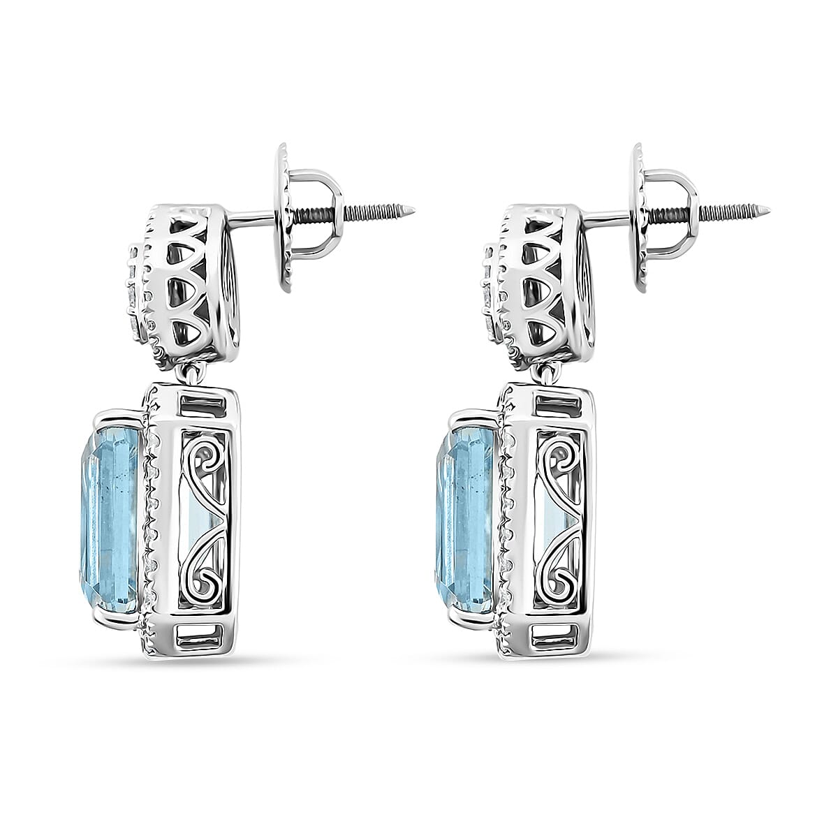Chairman Vault Collection Certified & Appraised Rhapsody AAAA Santa maria Aquamarine and E-F VS Diamond 15.53 ctw Earrings in 950 Platinum 17.51 Grams image number 3