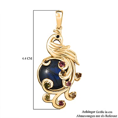 EverTrue Malagasy Labradorite and Multi Gemstone 10.90 ctw Pendant without Chain in 18K YG Plated