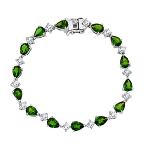 D'Joy Chrome Diopside and Moissanite 10.80 ctw Bracelet in Rhodium Over Sterling Silver (6.50 In)