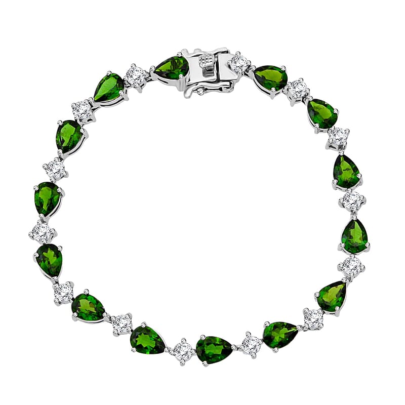 D'Joy Chrome Diopside and Moissanite 10.80 ctw Nature's Embrace Bracelet in Rhodium Over Sterling Silver (6.50 In)