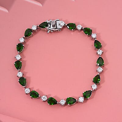 D'Joy Chrome Diopside and Moissanite 10.80 ctw Nature's Embrace Bracelet in Rhodium Over Sterling Silver (6.50 In)