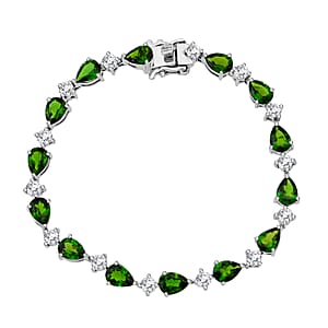 D'Joy Chrome Diopside and Moissanite 12.60 ctw Nature's Embrace Bracelet in Rhodium Over Sterling Silver (7.25 In)