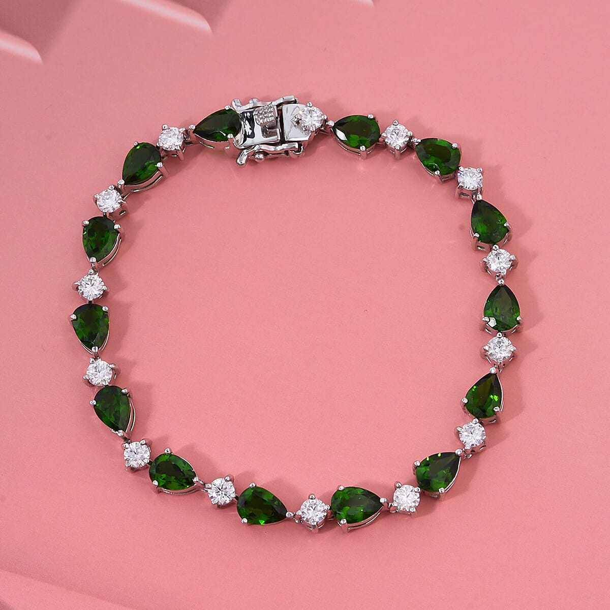 D'Joy Chrome Diopside and Moissanite 12.60 ctw Nature's Embrace Bracelet in Rhodium Over Sterling Silver (7.25 In) image number 1