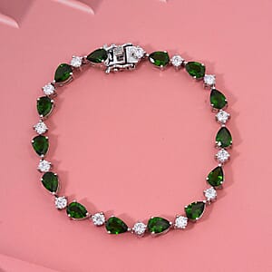 D'Joy Chrome Diopside and Moissanite 12.60 ctw Nature's Embrace Bracelet in Rhodium Over Sterling Silver (7.25 In)