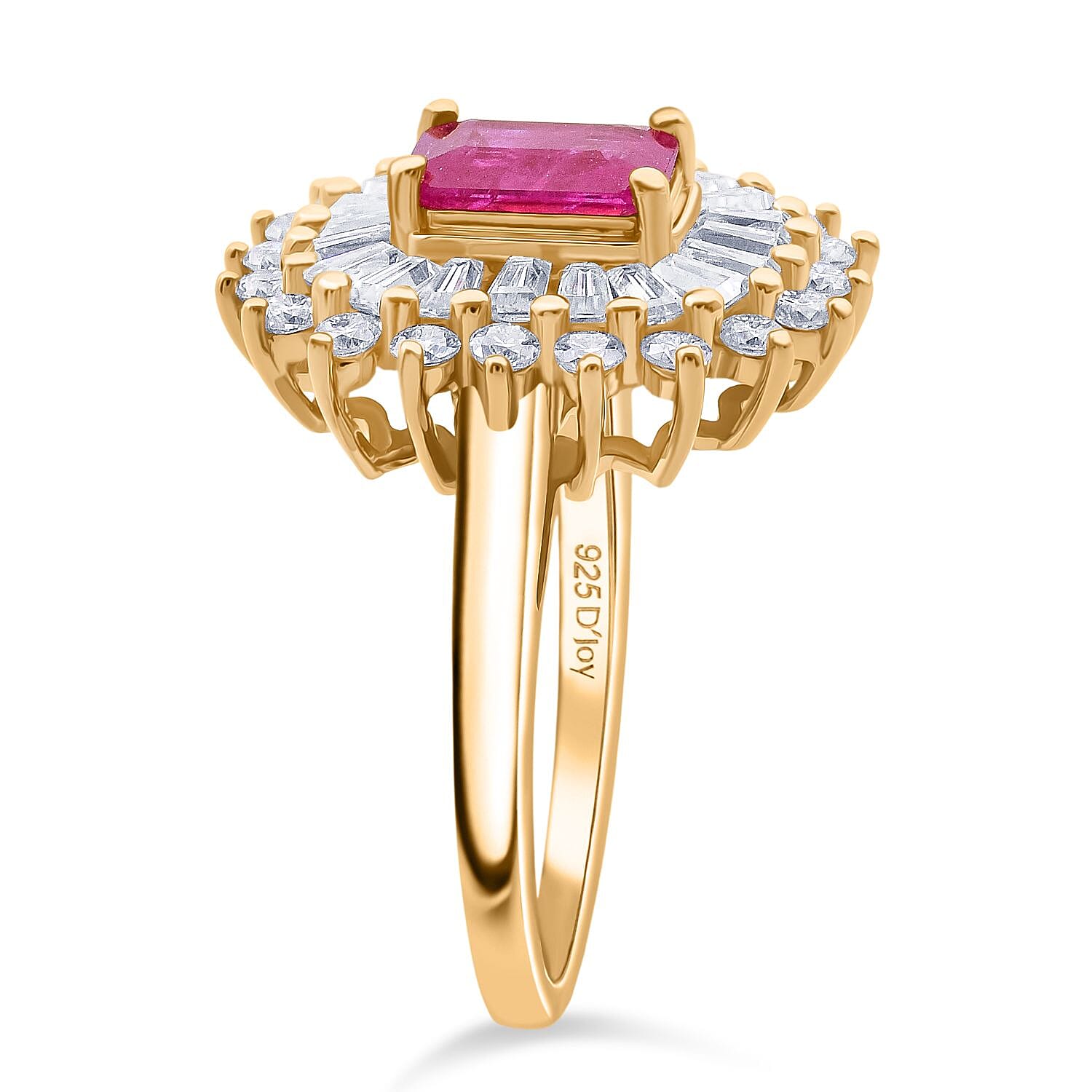 D'Joy Montepuez Ruby and Moissanite 2.65 ctw Ring in 18K Vermeil Yellow Gold Over Sterling Silver