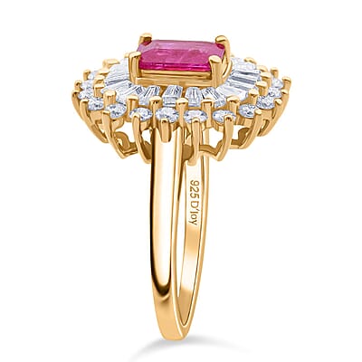 D'Joy Montepuez Ruby and Moissanite 2.65 ctw Ring in 18K Vermeil Yellow Gold Over Sterling Silver