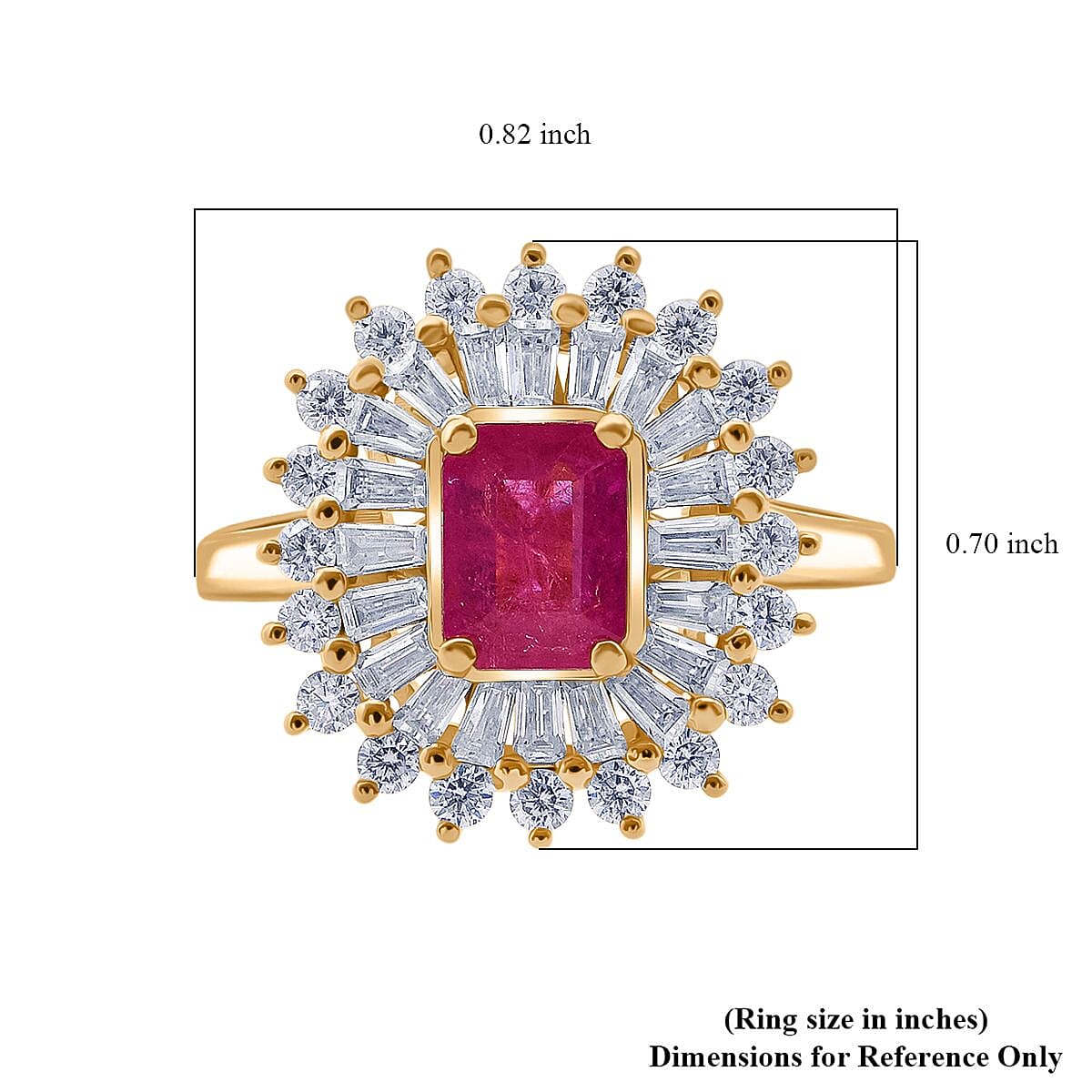 D'Joy Montepuez Ruby and Moissanite 2.65 ctw Ring in 18K Vermeil Yellow Gold Over Sterling Silver