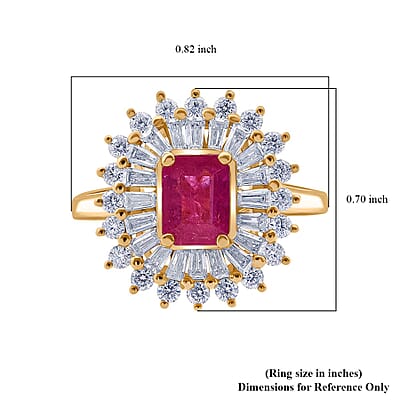 D'Joy Montepuez Ruby and Moissanite 2.65 ctw Ring in 18K Vermeil Yellow Gold Over Sterling Silver
