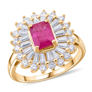 D'Joy Mozambique Ruby and Moissanite 2.10 ctw Ring in 18K Vermeil Yellow Gold Over Sterling Silver (Size 7.0)