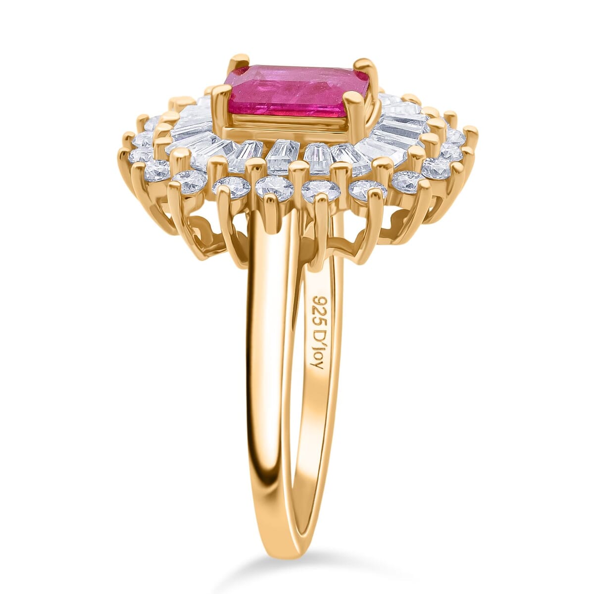 D'Joy Mozambique Ruby and Moissanite 2.10 ctw Ring in 18K Vermeil Yellow Gold Over Sterling Silver (Size 7.0) image number 3