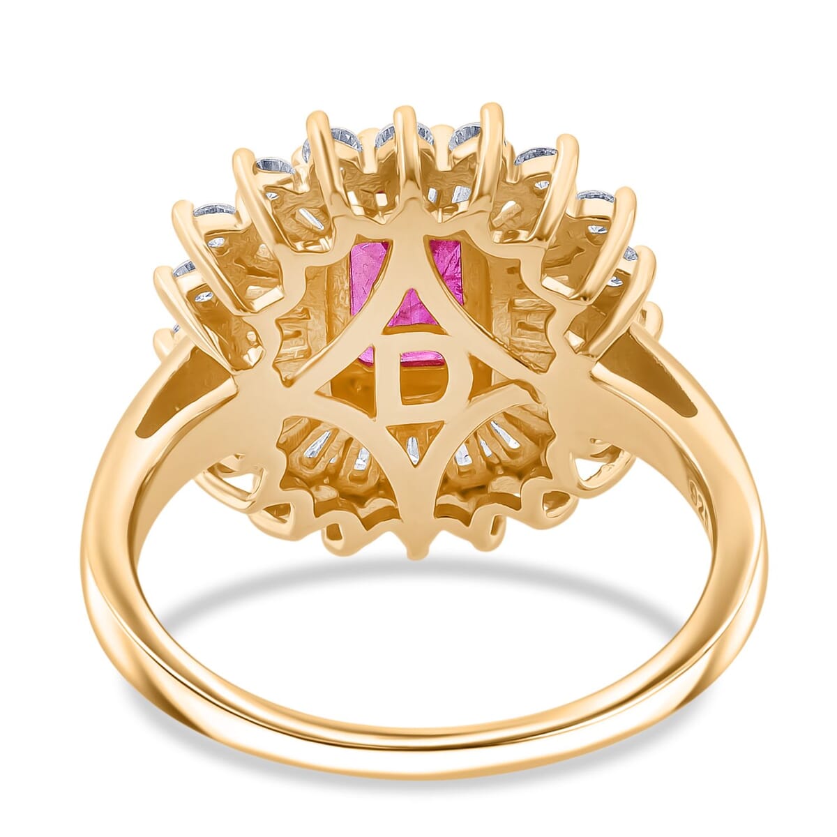 D'Joy Mozambique Ruby and Moissanite 2.10 ctw Ring in 18K Vermeil Yellow Gold Over Sterling Silver (Size 7.0) image number 4