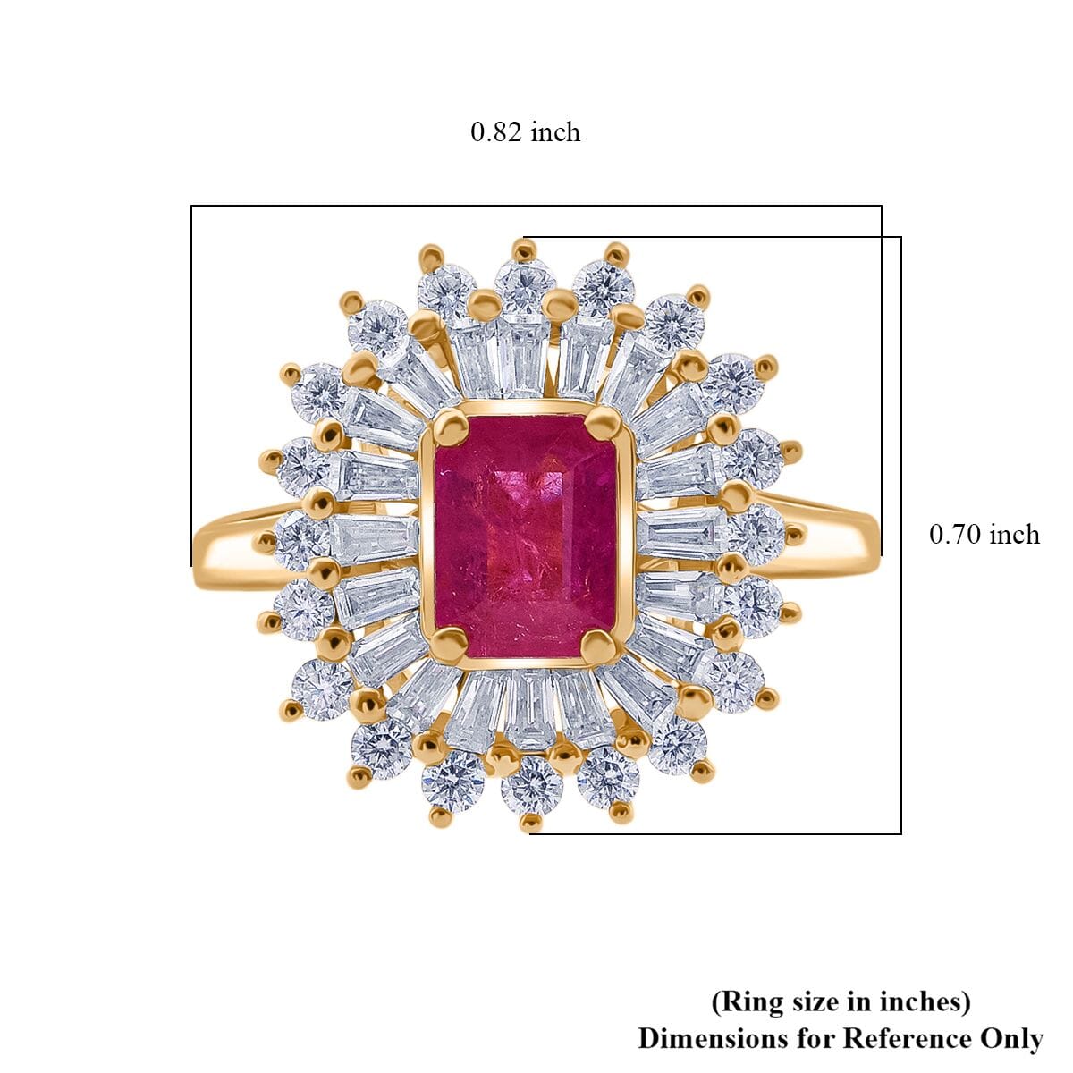 D'Joy Mozambique Ruby and Moissanite 2.10 ctw Ring in 18K Vermeil Yellow Gold Over Sterling Silver (Size 7.0) image number 5