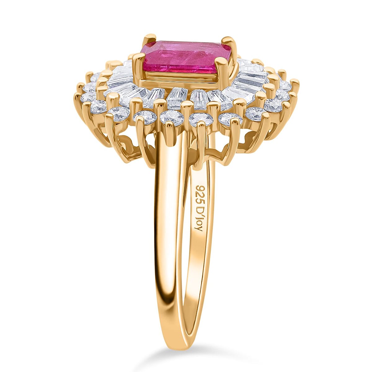 D'Joy Montepuez Ruby and Moissanite 2.10 ctw Ring in 18K Vermeil Yellow Gold Over Sterling Silver (Size 8.0) image number 3