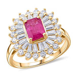 D'Joy Montepuez Ruby and Moissanite 2.65 ctw Ring in 18K Vermeil Yellow Gold Over Sterling Silver (Size 9.0)