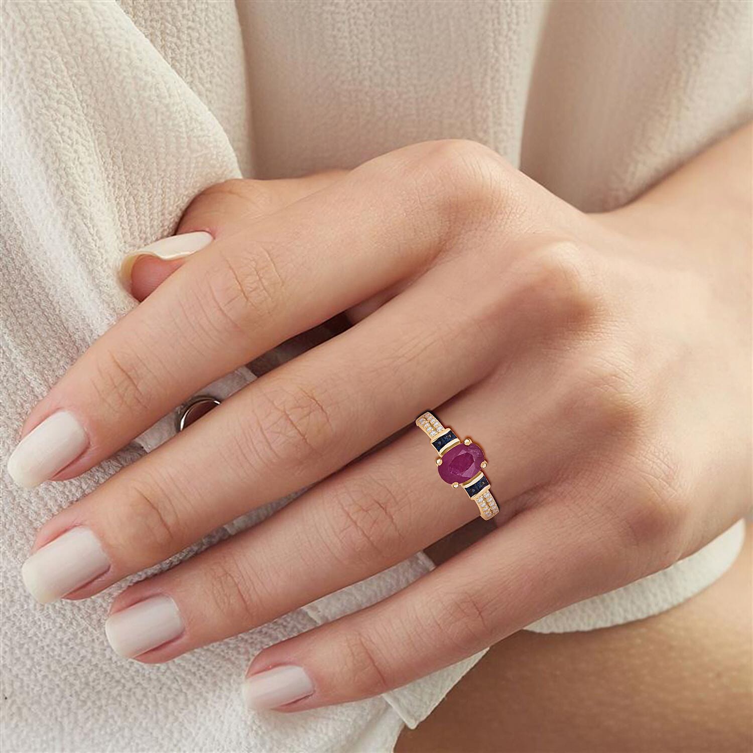 D'Joy Montepuez Ruby and Multi Gemstone 1.40 ctw Ring in 18K Vermeil Yellow Gold Over Sterling Silver (Size 10.0)