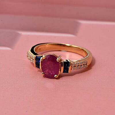 D'Joy Montepuez Ruby and Multi Gemstone 1.40 ctw Ring in 18K Vermeil Yellow Gold Over Sterling Silver (Size 10.0)