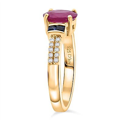 D'Joy Montepuez Ruby and Multi Gemstone 1.40 ctw Ring in 18K Vermeil Yellow Gold Over Sterling Silver (Size 10.0)