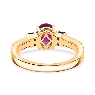 D'Joy Montepuez Ruby and Multi Gemstone 1.40 ctw Ring in 18K Vermeil Yellow Gold Over Sterling Silver (Size 10.0)