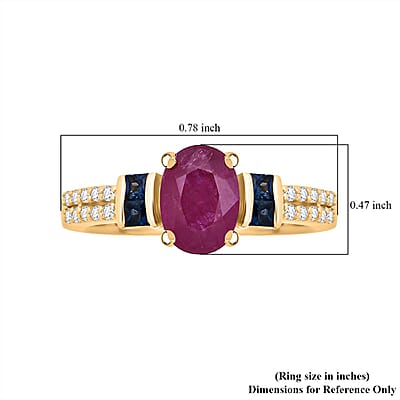 D'Joy Montepuez Ruby and Multi Gemstone 1.40 ctw Ring in 18K Vermeil Yellow Gold Over Sterling Silver (Size 10.0)