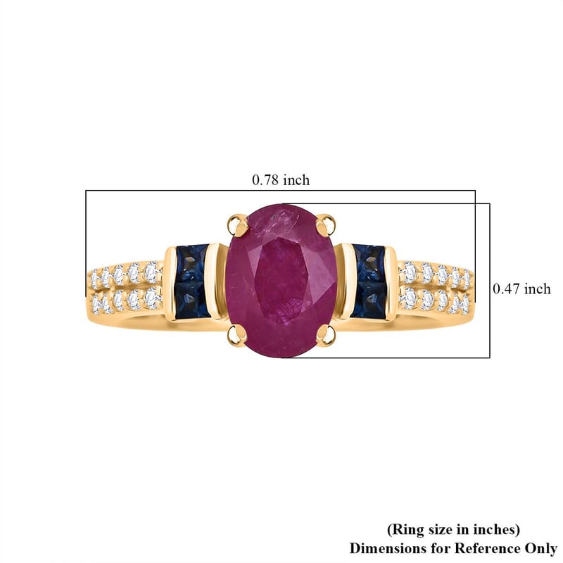 D'Joy Montepuez Ruby and Multi Gemstone 1.40 ctw Ring in 18K Vermeil Yellow Gold Over Sterling Silver (Size 6.0)