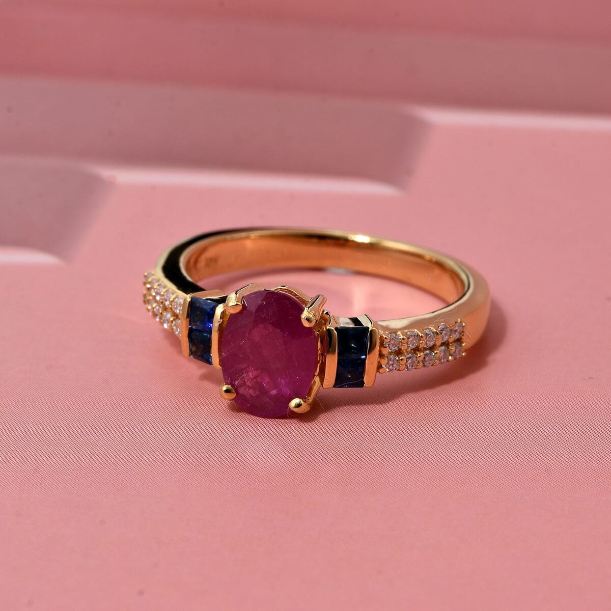 D'Joy Mozambique Ruby and Multi Gemstone 1.40 ctw Ring in 18K Vermeil Yellow Gold Over Sterling Silver (Size 7.0) image number 2