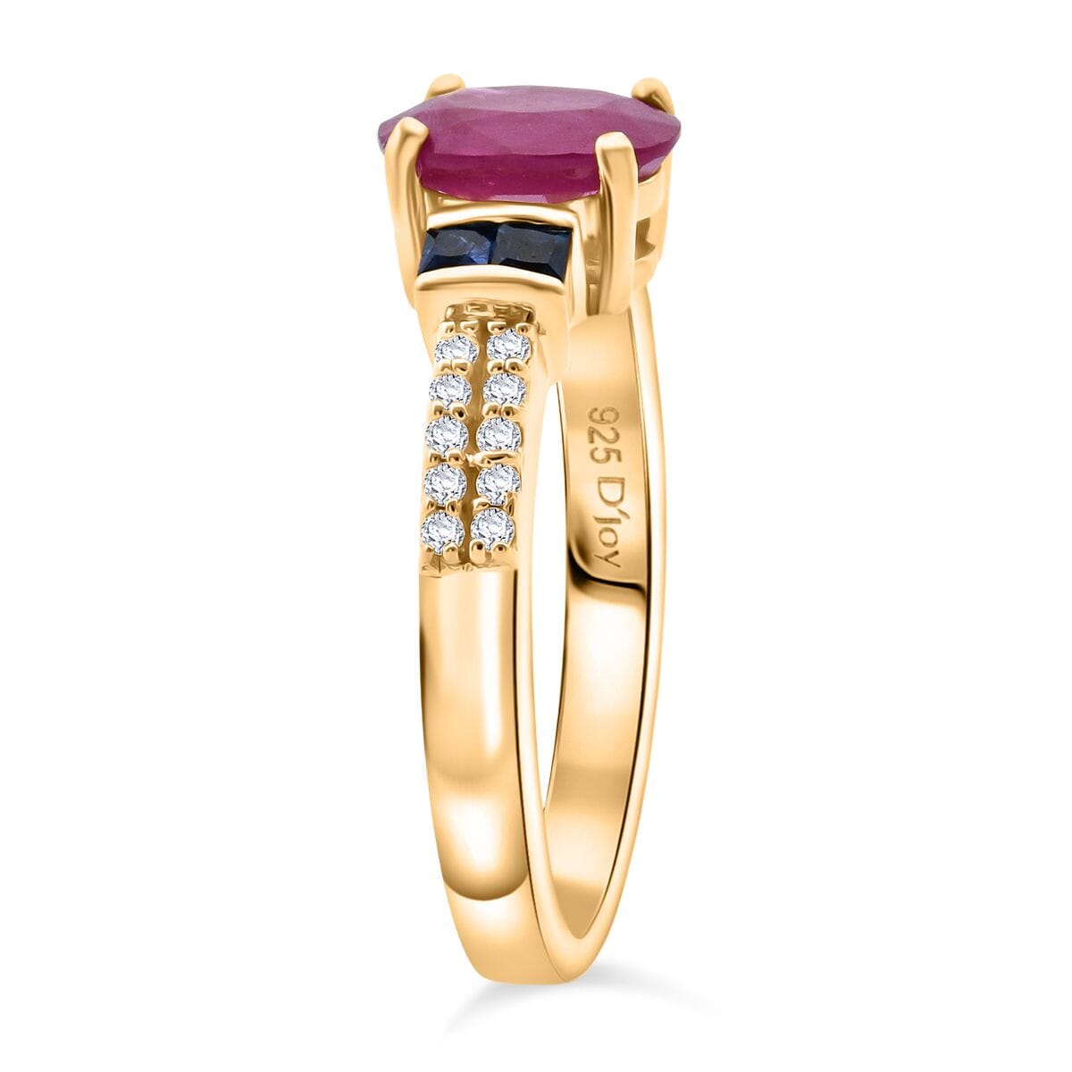 D'Joy Mozambique Ruby and Multi Gemstone 1.40 ctw Ring in 18K Vermeil Yellow Gold Over Sterling Silver (Size 7.0) image number 3