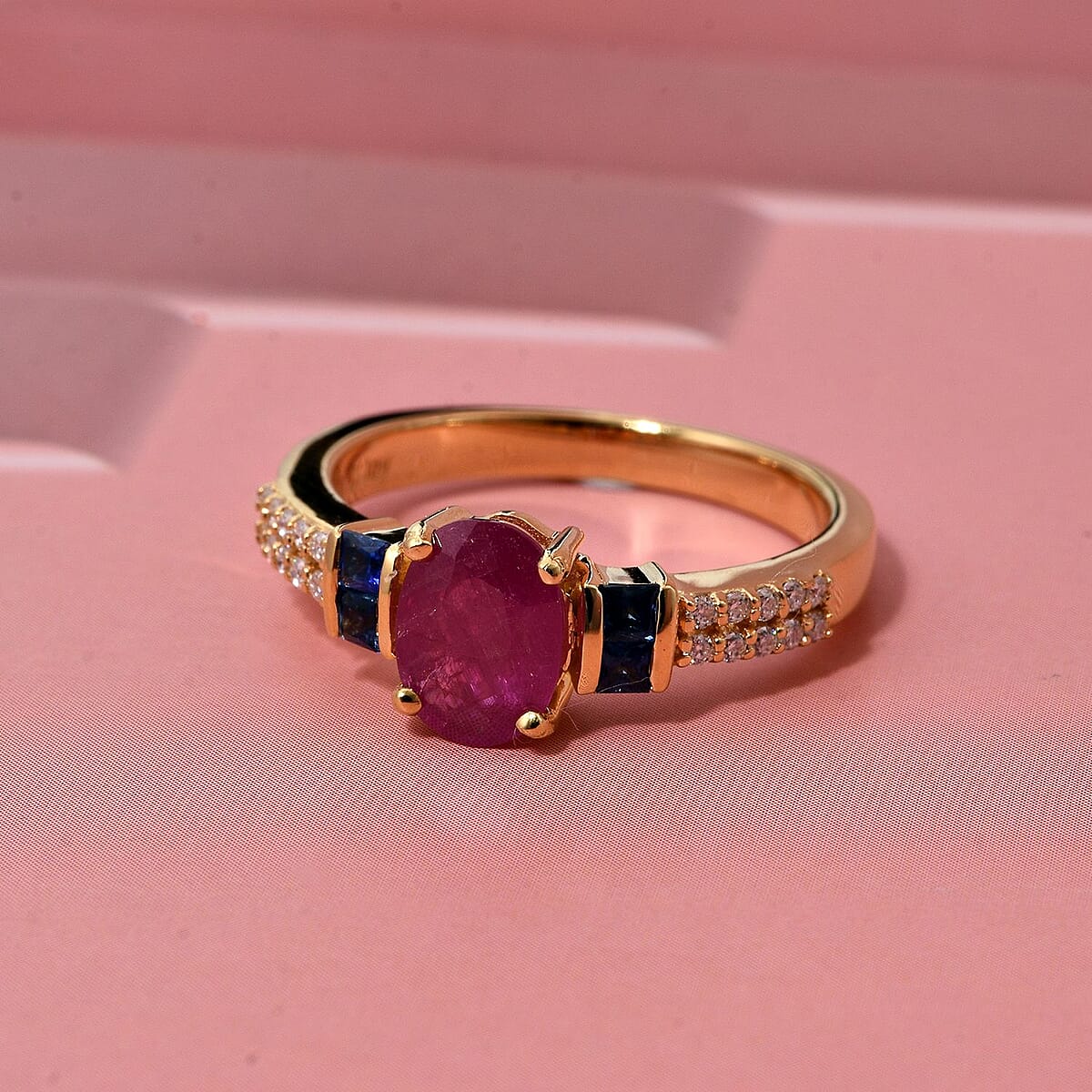 D'Joy Montepuez Ruby and Multi Gemstone 1.40 ctw Ring in 18K Vermeil Yellow Gold Over Sterling Silver (Size 9.0) image number 2