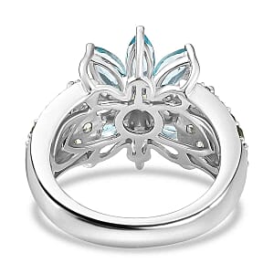 Betroka Blue Apatite and Natural Green Apatite 3.83 ctw Ring in Rhodium Over Sterling Silver (Size 10)