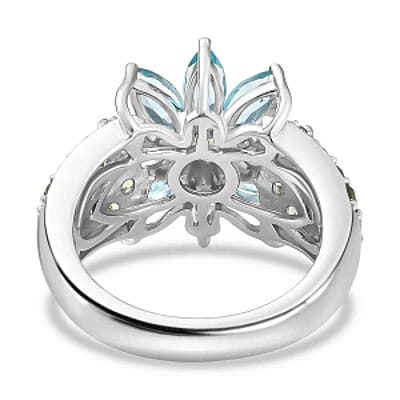Betroka Blue Apatite and Natural Green Apatite 3.83 ctw Ring in Rhodium Over Sterling Silver (Size 10)