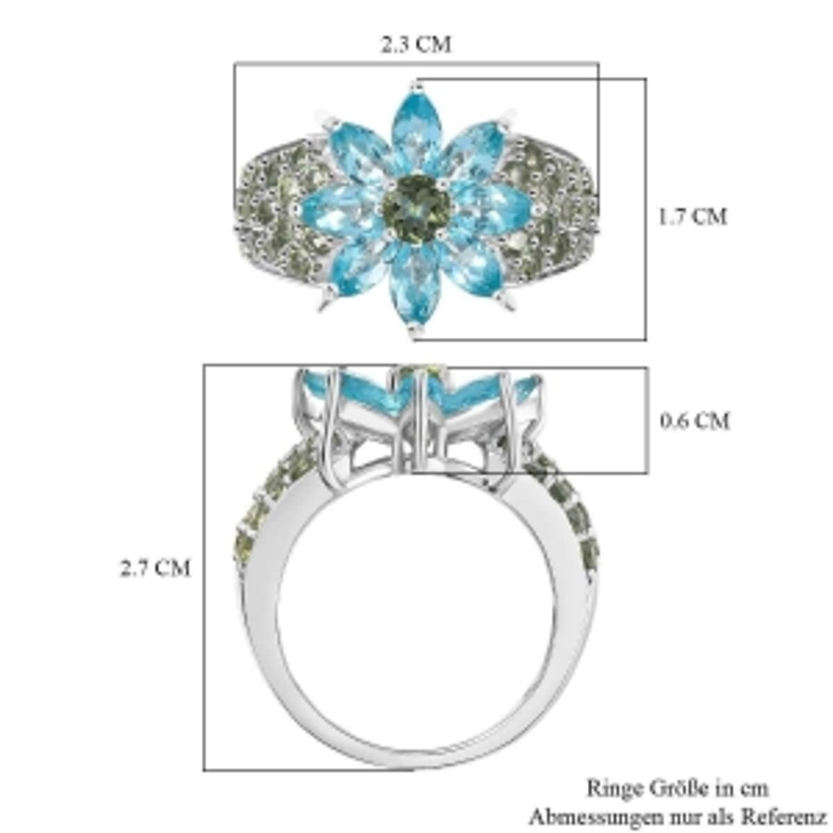 Betroka Blue Apatite and Natural Green Apatite 3.83 ctw Ring in Rhodium Over Sterling Silver (Size 10) image number 6